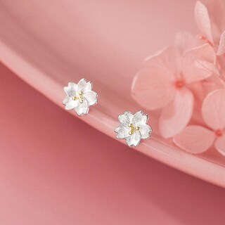 Foto 3 | Pendientes Huoguo Chapados En Plata Con Forma De Flor De Cerezo Para Mujer - Venta Internacional.