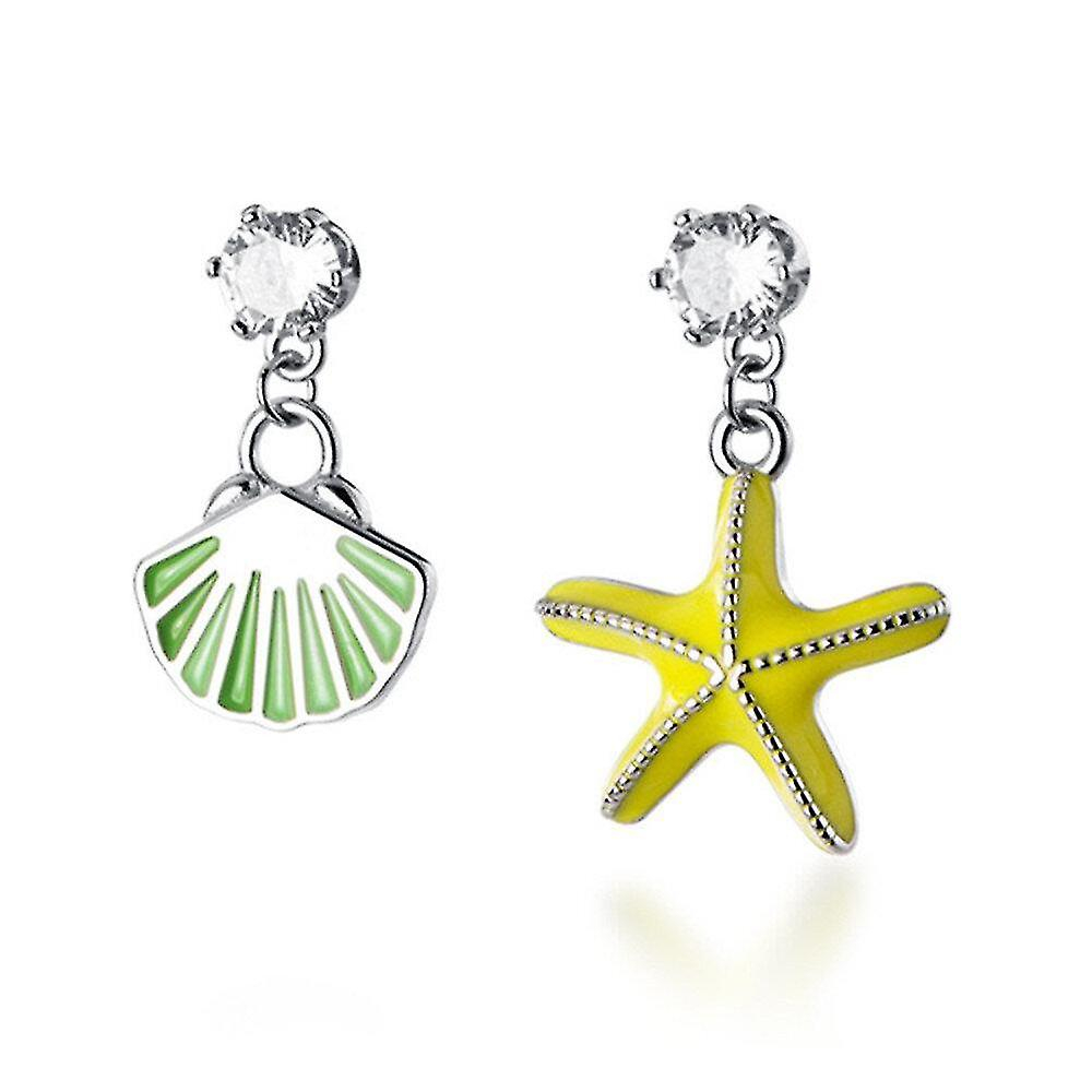 Foto 2 pulgar | Pendientes Huoguo  Chapados En Plata  Concha De Mar Asimétrica Y Estrella De Mar - Venta Internacional.