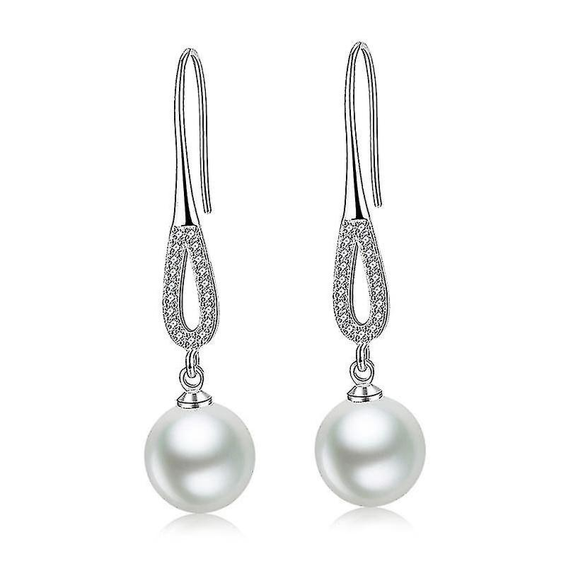 Foto 2 pulgar | Pendientes Huoguo De Plata De Ley 925 Con Perla Con Circonita Cúbica - Venta Internacional.