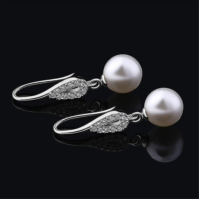 Foto 4 pulgar | Pendientes Huoguo De Plata De Ley 925 Con Perla Con Circonita Cúbica - Venta Internacional.