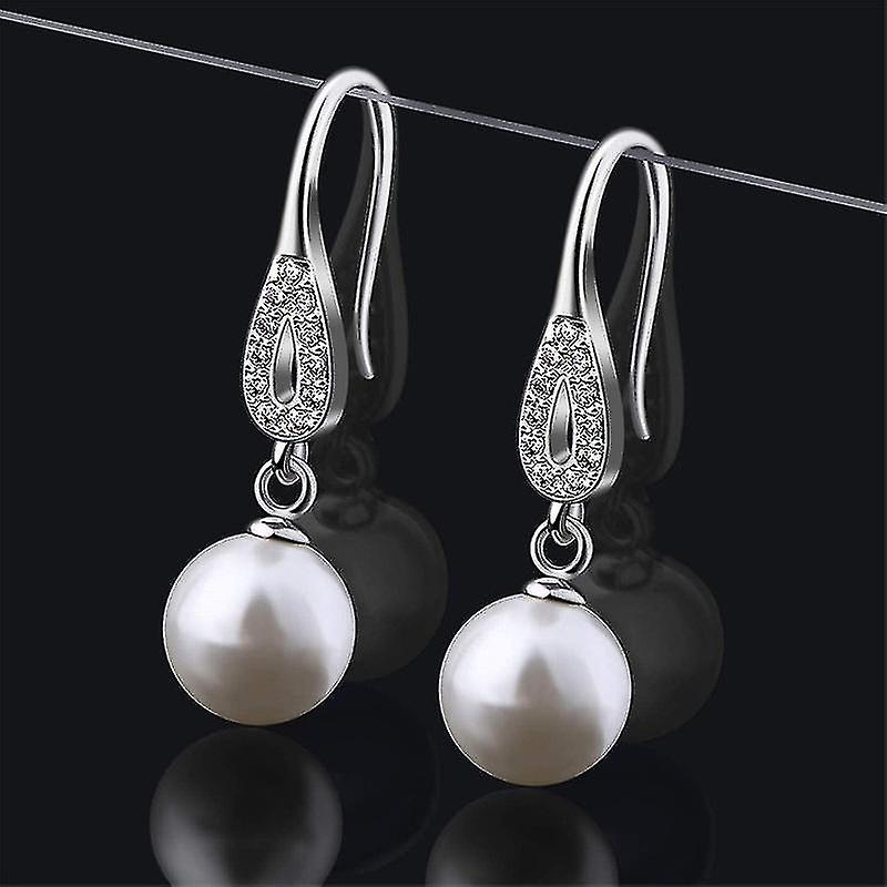 Foto 5 pulgar | Pendientes Huoguo De Plata De Ley 925 Con Perla Con Circonita Cúbica - Venta Internacional.