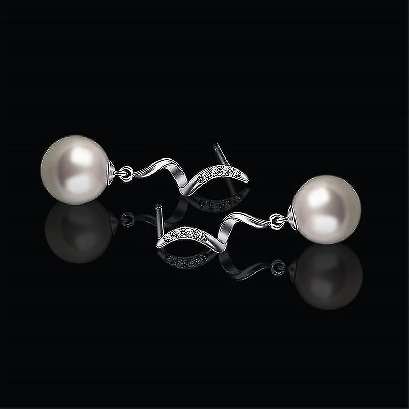 Foto 2 | Pendientes Huoguo De Plata De Ley 925 Con Perla De 8 Mm Para Mujer - Venta Internacional.