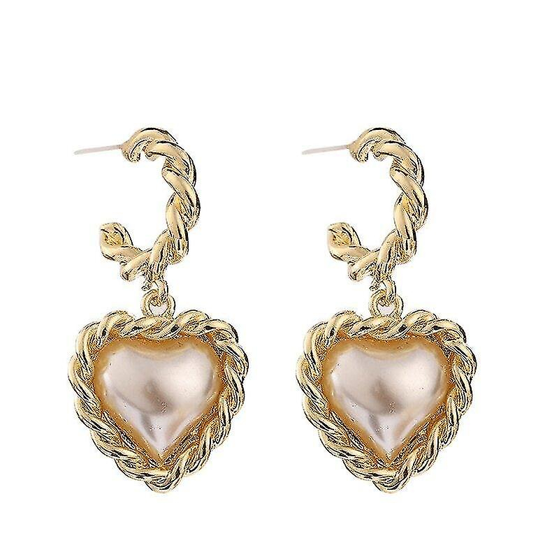 Foto 2 pulgar | Pendientes Huoguo De Metal Con Forma De Corazón Y Perlas Para Mujer - Venta Internacional.