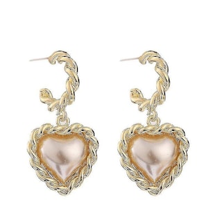 Foto 1 | Pendientes Huoguo De Metal Con Forma De Corazón Y Perlas Para Mujer - Venta Internacional.