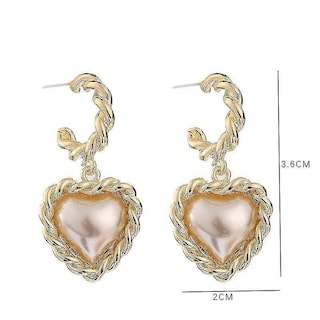 Foto 2 | Pendientes Huoguo De Metal Con Forma De Corazón Y Perlas Para Mujer - Venta Internacional.