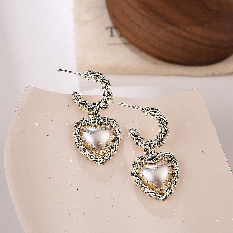 Foto 4 pulgar | Pendientes Huoguo De Metal Con Forma De Corazón Y Perlas Para Mujer - Venta Internacional.