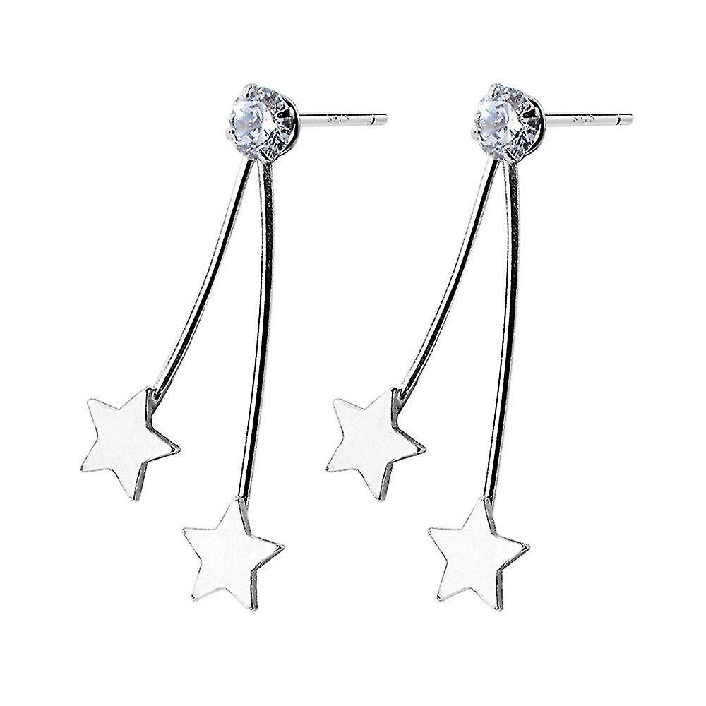 Foto 2 pulgar | Pendientes Huoguo Chapados En Plata Con Estrellas A La Moda Para Mujeres Y Niñas - Venta Internacional.