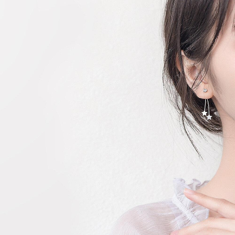Foto 3 pulgar | Pendientes Huoguo Chapados En Plata Con Estrellas A La Moda Para Mujeres Y Niñas - Venta Internacional.