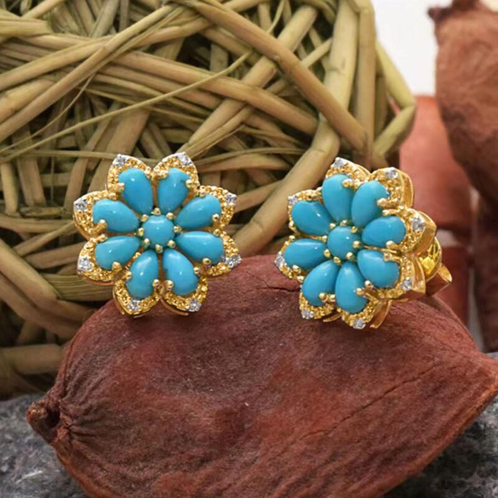 Foto 3 pulgar | Pendientes Huoguo  Bohemios  Retro  Turquesas  Con Forma De Flor De Nieve - Venta Internacional.