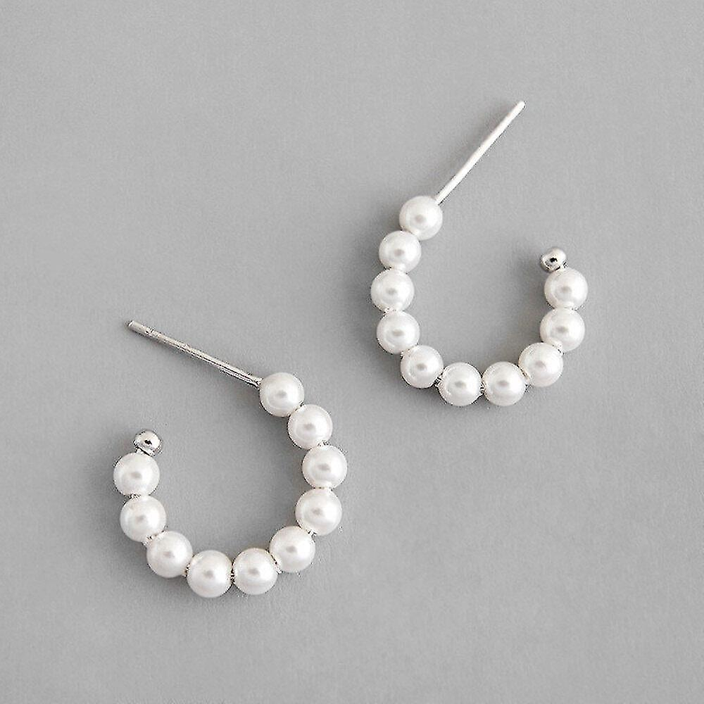 Foto 2 | Pendientes De Aro Redondo Geométrico Chapados En Plata Para Mujer - Venta Internacional.