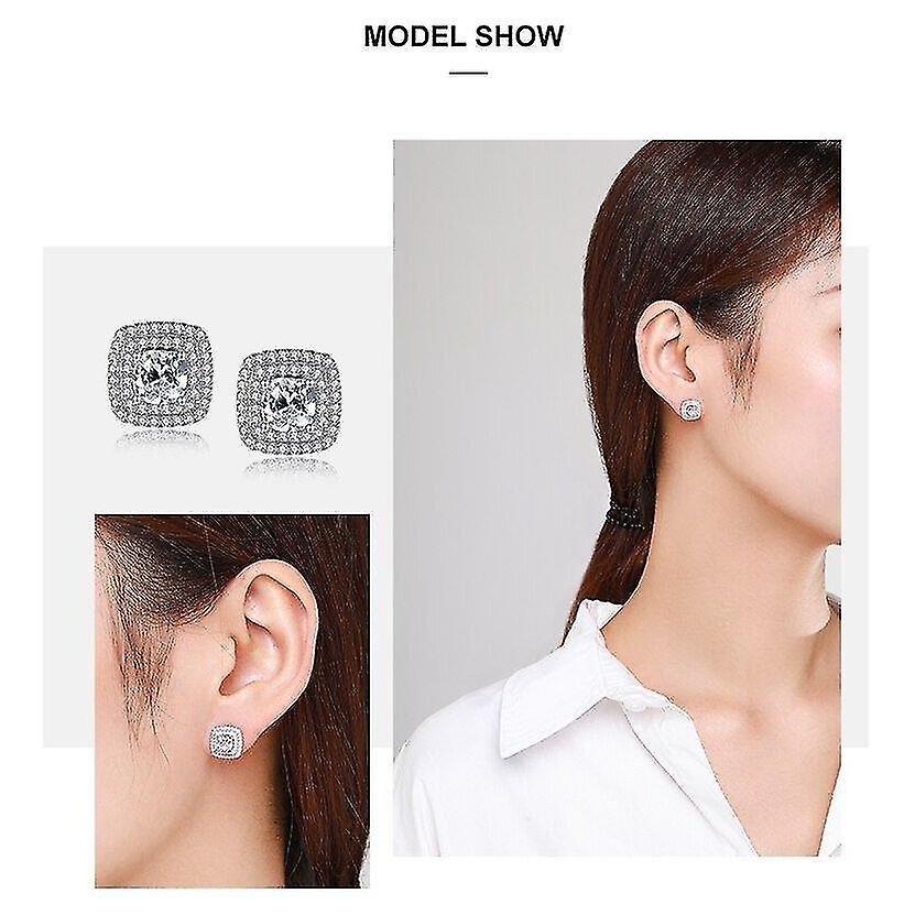 Foto 5 pulgar | Pendientes Huoguo De Plata De Ley 925 Clásica Con Circonita Cúbica Para Mujer - Venta Internacional.