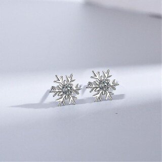Foto 2 | Pendientes Huoguo De Plata De Ley 925 Con Circonitas Blancas En Forma De Copo De Nieve - Venta Internacional.