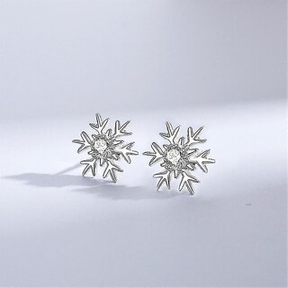 Foto 3 | Pendientes Huoguo De Plata De Ley 925 Con Circonitas Blancas En Forma De Copo De Nieve - Venta Internacional.