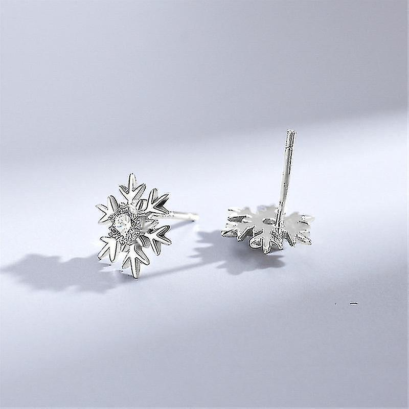Foto 5 pulgar | Pendientes Huoguo De Plata De Ley 925 Con Circonitas Blancas En Forma De Copo De Nieve - Venta Internacional.