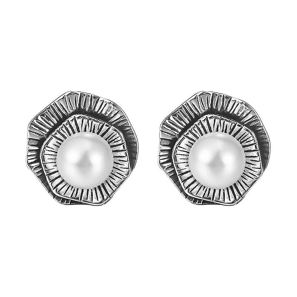 Foto 2 pulgar | Pendientes Huoguo Chapados En Plata Con Forma Retro De Concha De Loto Negra - Venta Internacional.