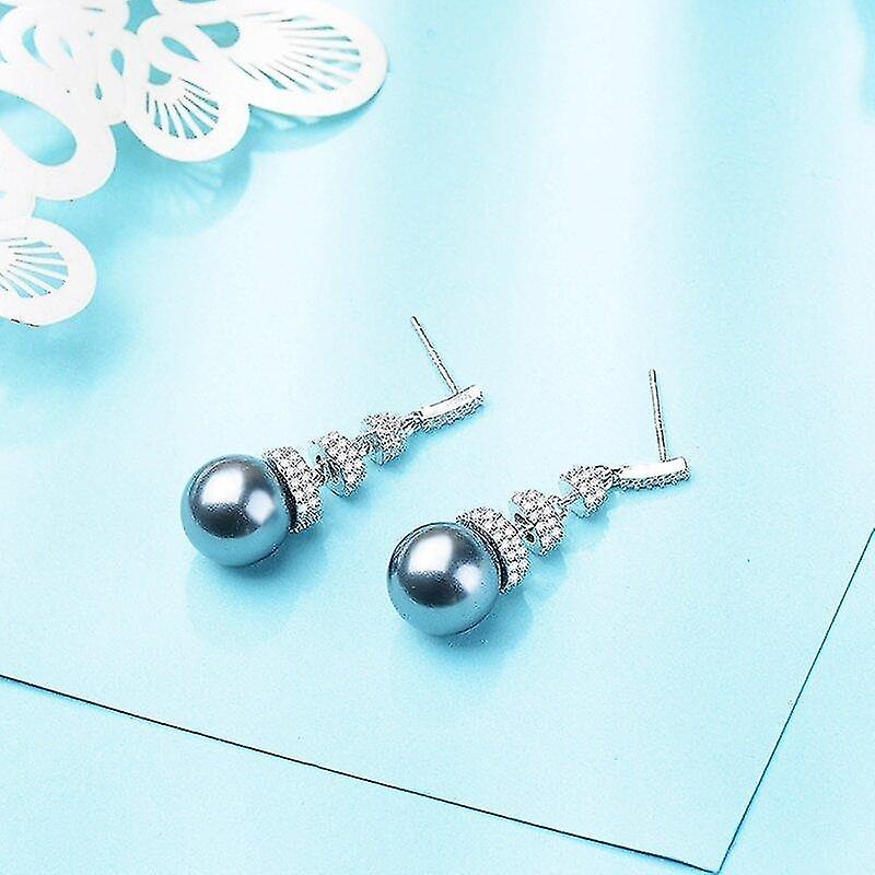 Foto 4 pulgar | Pendientes Huoguo De Plata De Ley 925 Con Forma De Orecchino Largo Y Perla - Venta Internacional.