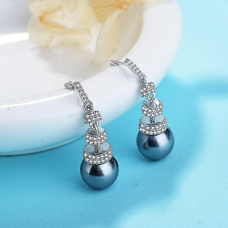 Foto 5 pulgar | Pendientes Huoguo De Plata De Ley 925 Con Forma De Orecchino Largo Y Perla - Venta Internacional.