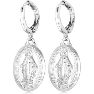 Foto 1 | Pendientes Huoguo Platinum Con Forma Ovalada De La Virgen María Para Mujer - Venta Internacional.