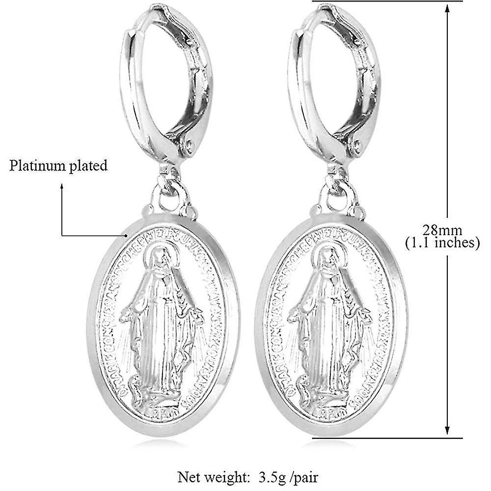 Foto 4 pulgar | Pendientes Huoguo Platinum Con Forma Ovalada De La Virgen María Para Mujer - Venta Internacional.
