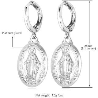Foto 3 | Pendientes Huoguo Platinum Con Forma Ovalada De La Virgen María Para Mujer - Venta Internacional.