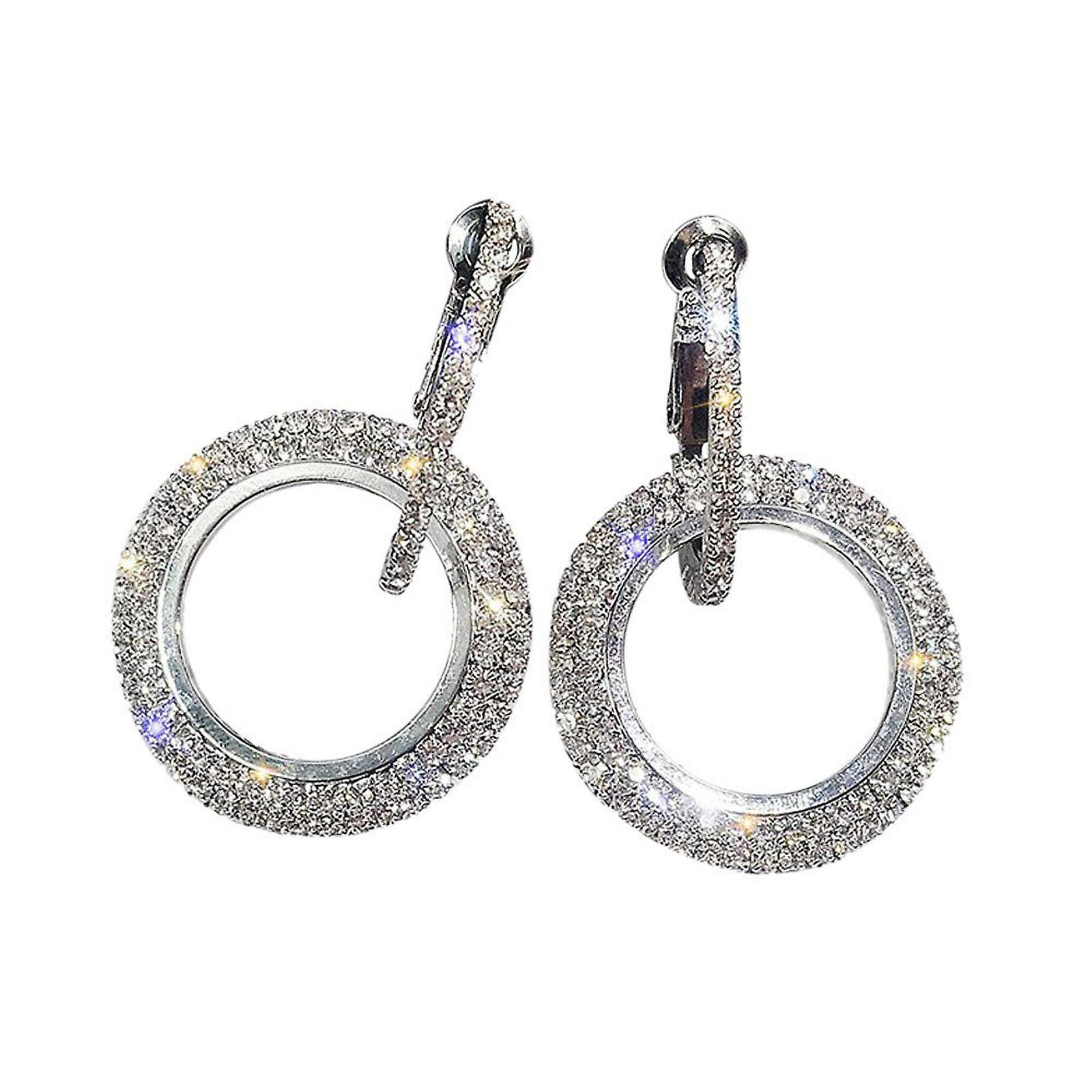 Foto 3 pulgar | Pendientes Huoguo Fashion De Lujo Redondos Con Diamantes De Imitación Para Mujer - Venta Internacional.