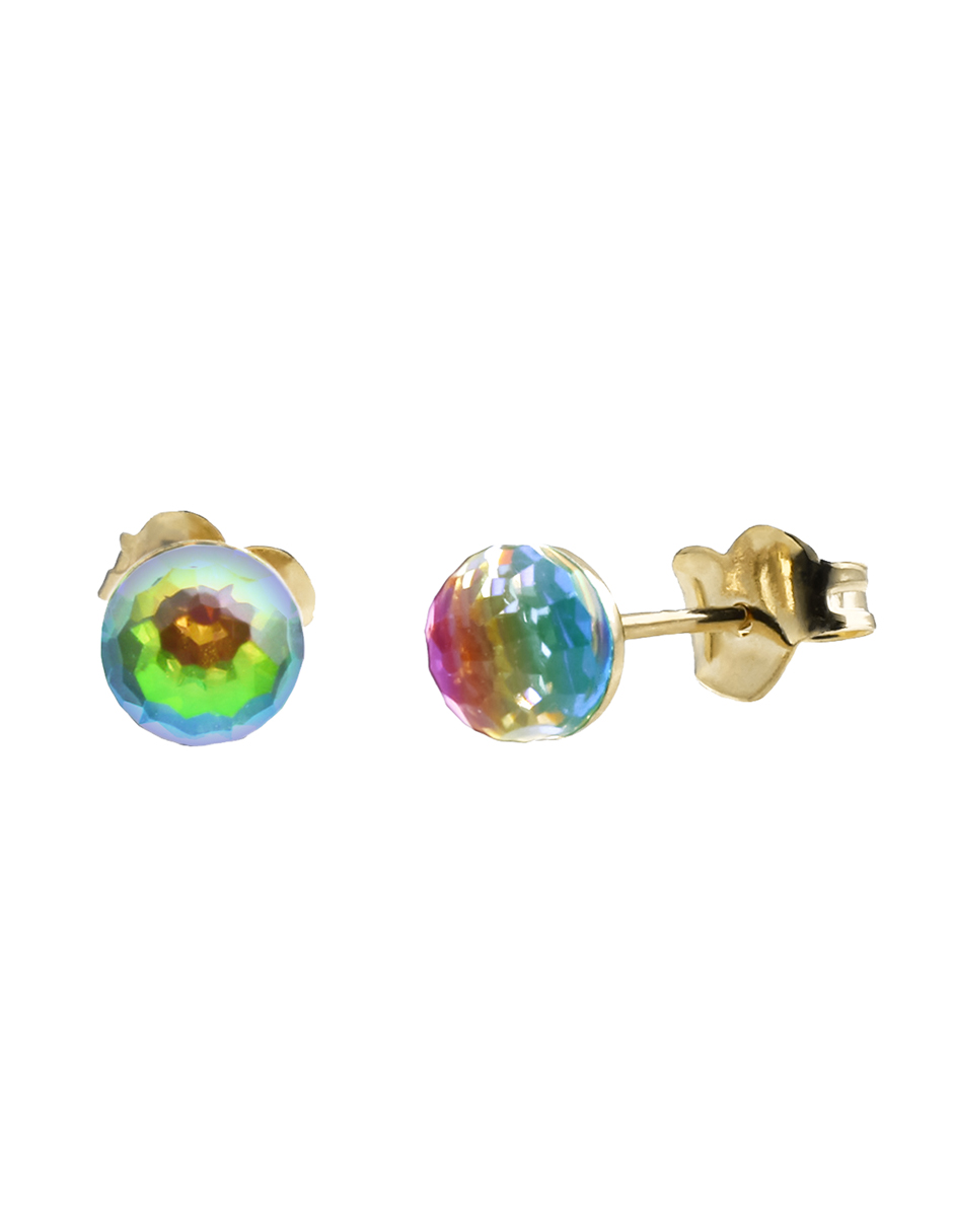 Foto 2 pulgar | Broqueles Arcoiris Esfera 10k Oro Amarillo