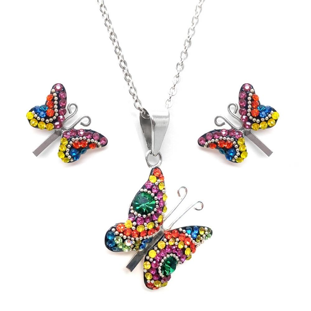 Foto 2 pulgar | Collar y Aretes Joyería Zvezda Mariposa Multicolor con Plateado