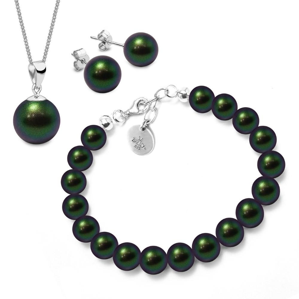 Collar Aretes y Pulsera Joyería Zvezda Verde con Plata