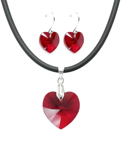 Foto 1 | Collar y Aretes Joyería Zvezda Corazón Rojo con Caucho y Plata
