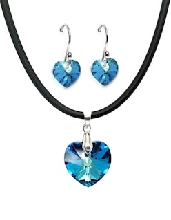 Foto 1 | Collar y Aretes Joyería Zvezda Heart Azul con Caucho y Plata
