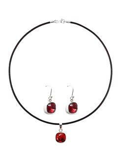 Foto 2 | Collar y Aretes Joyería Zvezda Cushion Rojo con Plata y Caucho