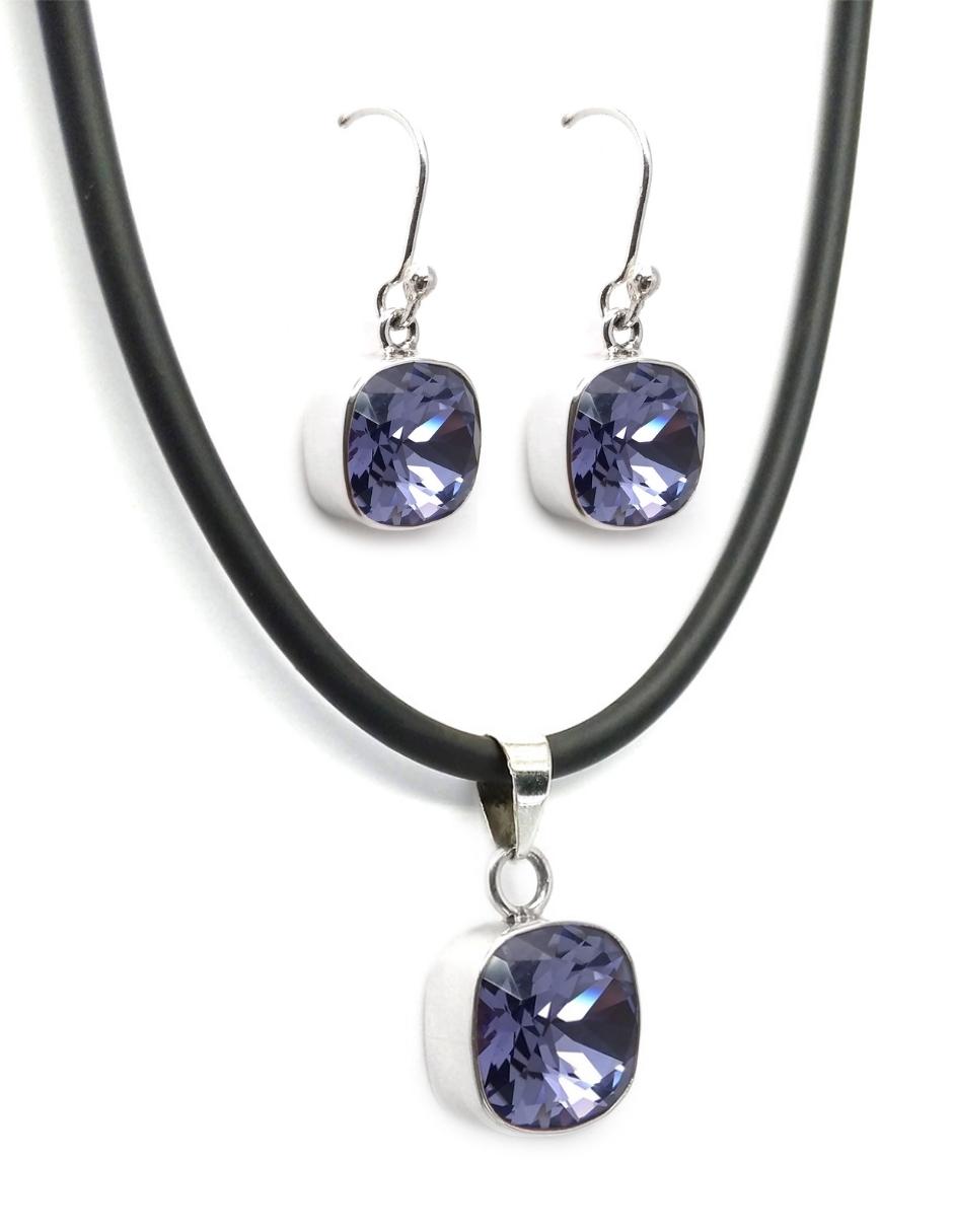 Foto 1 | Collar y Aretes Joyería Zvezda Cushion Morado con Plata y Caucho