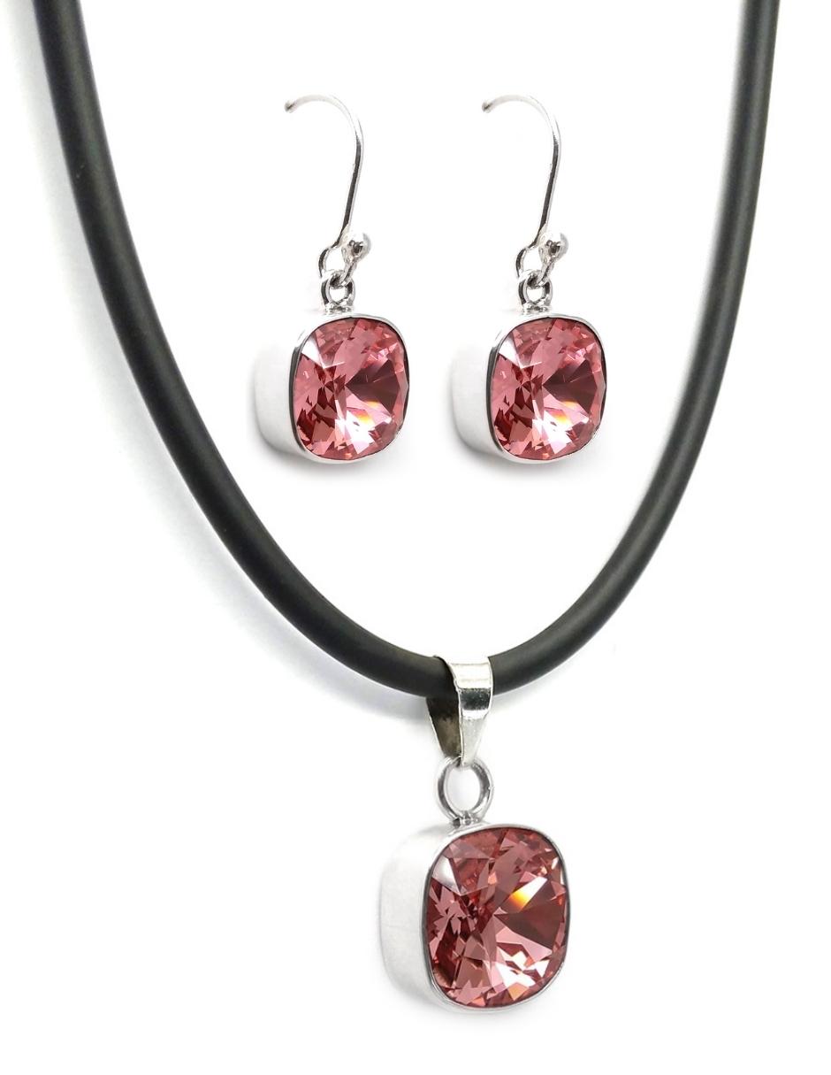 Foto 1 | Collar y Aretes Joyería Zvezda Cushion Rosa con Plata y Caucho