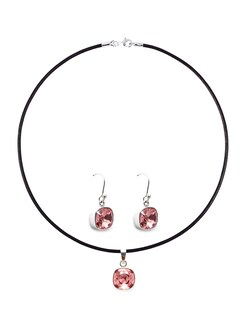 Foto 2 | Collar y Aretes Joyería Zvezda Cushion Rosa con Plata y Caucho