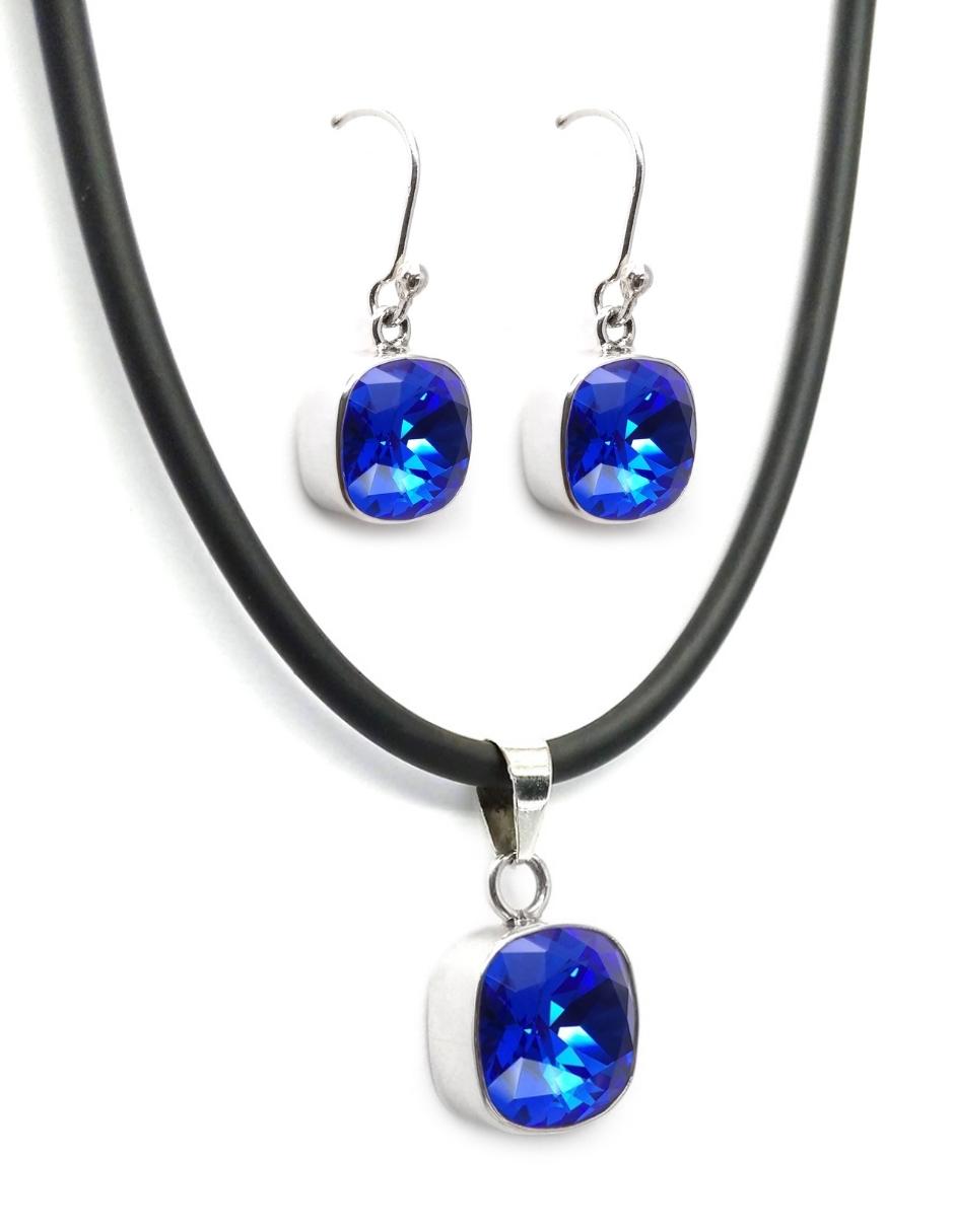 Foto 1 | Collar y Aretes Joyería Zvezda Cushion Azul con Plata y Caucho