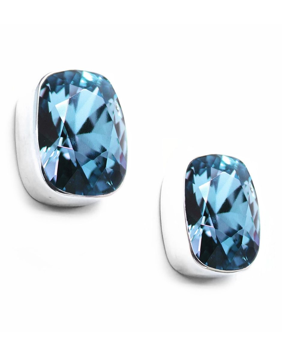 Aretes Joyería Zvezda Baguette Aquamarine Poste con Plata