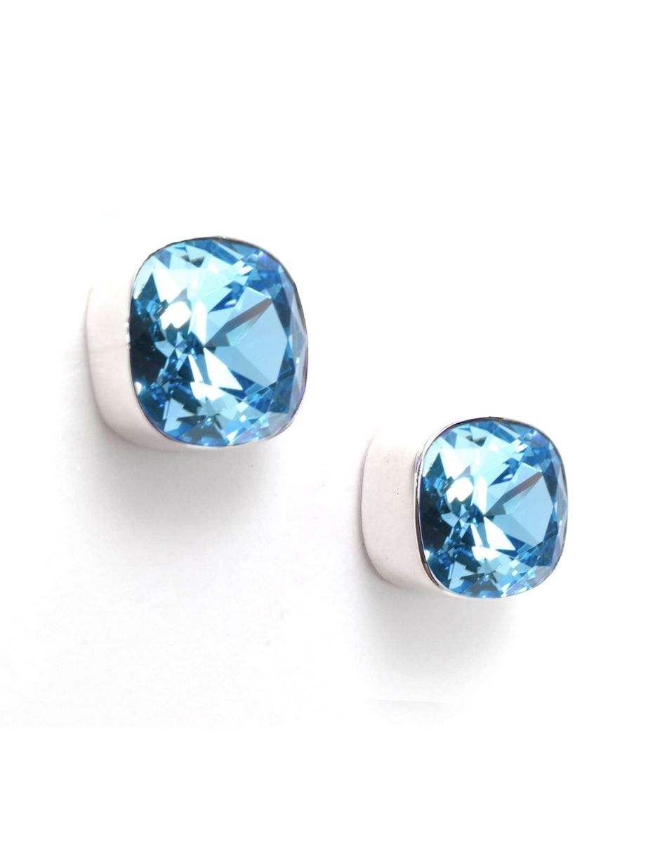 Aretes Joyería Zvezda ZAR-CSH12-AQU-P Cushion Aquamarine Poste con Plata