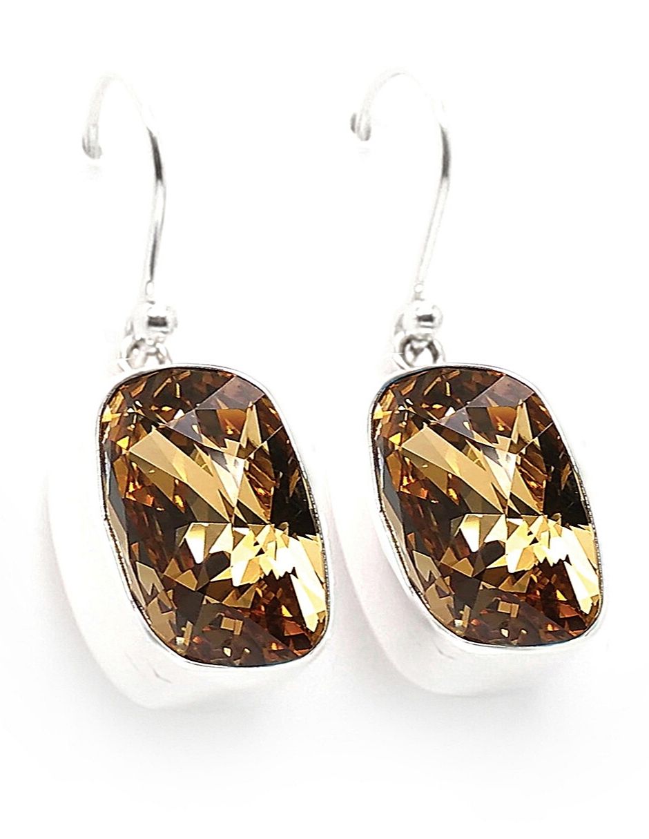 Aretes Joyería Zvezda ZAR-BAG18-LCT-G color Amarillo Baguette Topaz Gancho con Plata