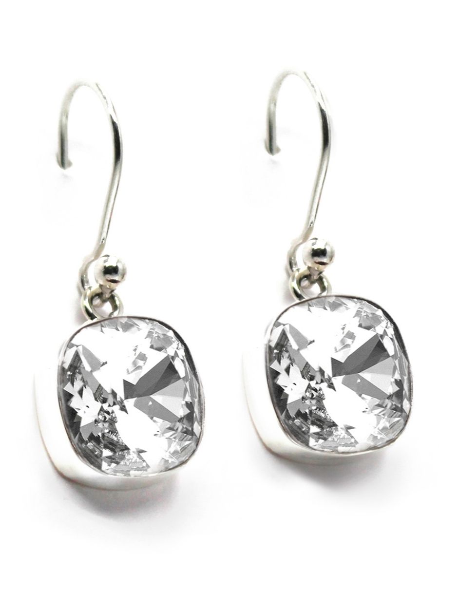 Aretes Joyería Zvezda ZAR-CSH12-CRY-G color Blanco Cushion Crystal Gancho con Plata