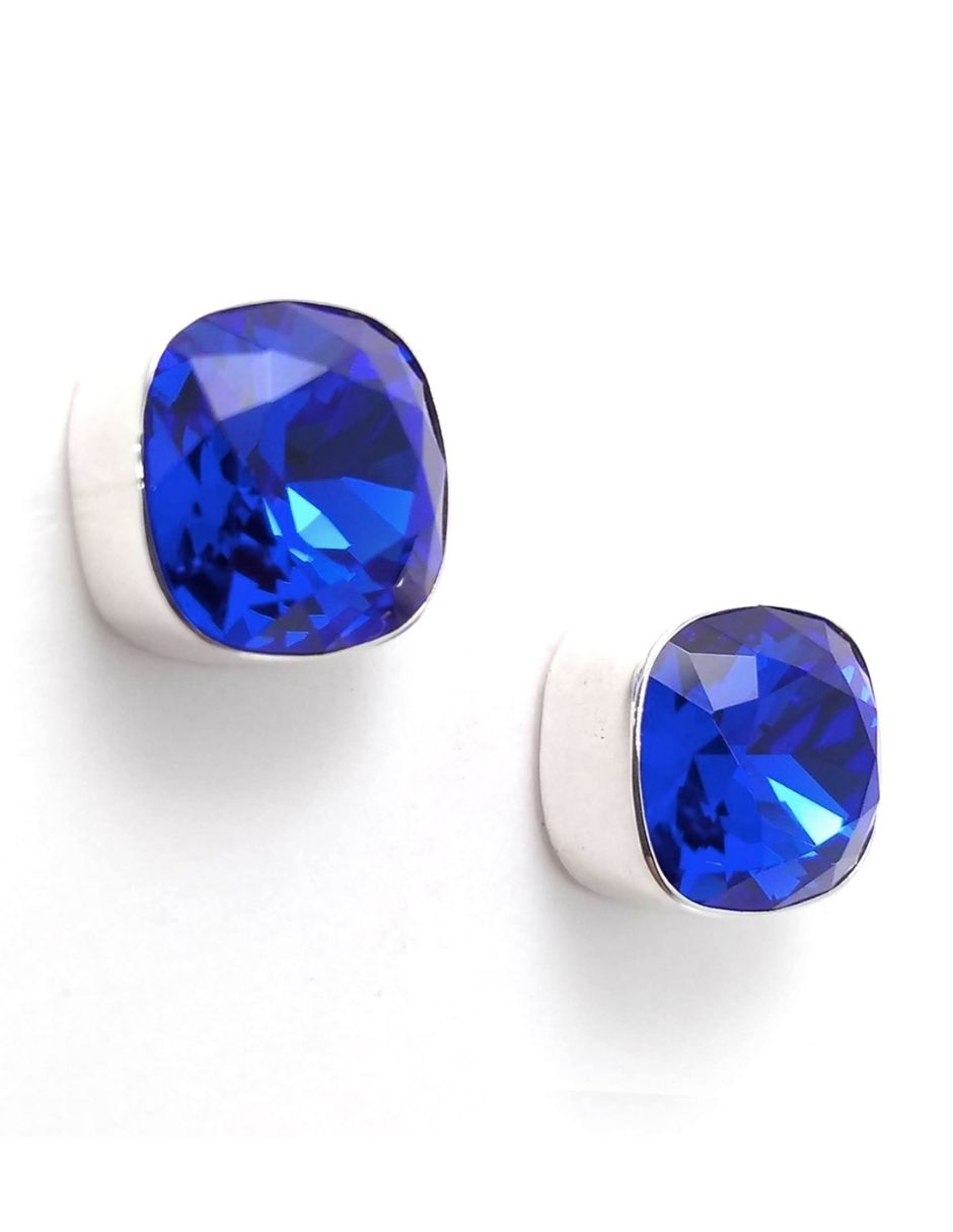 Aretes Joyería Zvezda ZAR-CSH12-MB-P color Azul Cushion Majestic Blue Poste con Plata