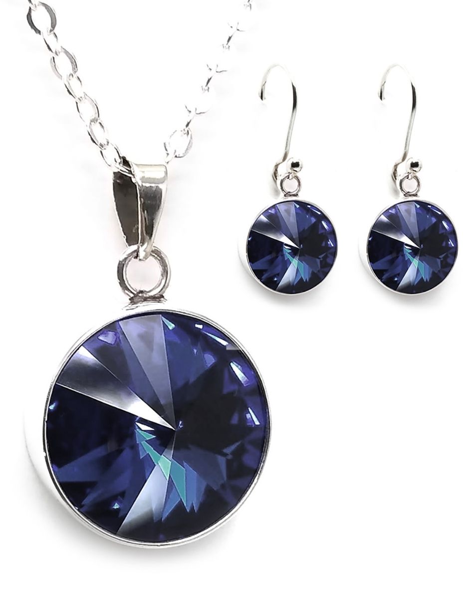 Collar y Aretes Zvezda Rivoli Tanzanite con Plata