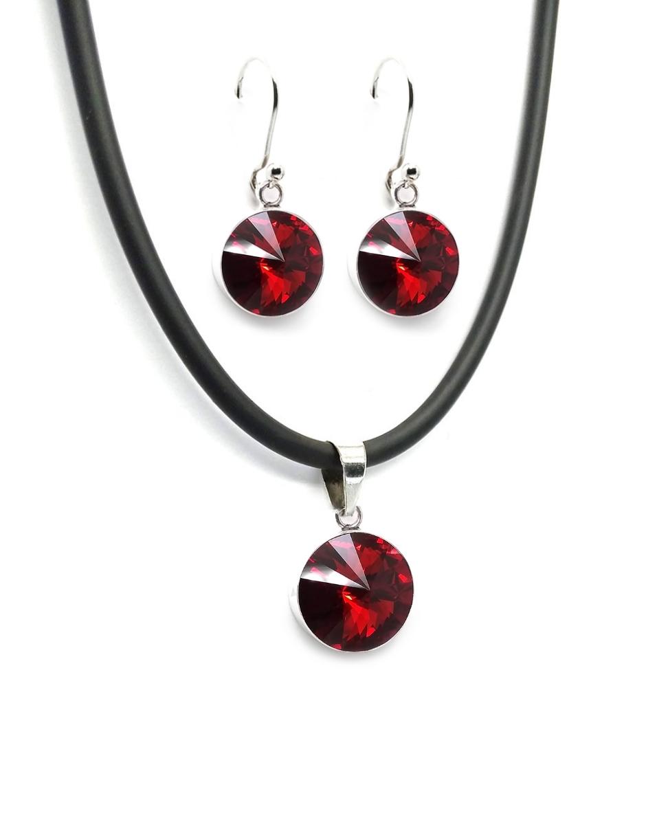 Collar y Aretes Zvezda Rivoli Scarlet con Plata y Caucho