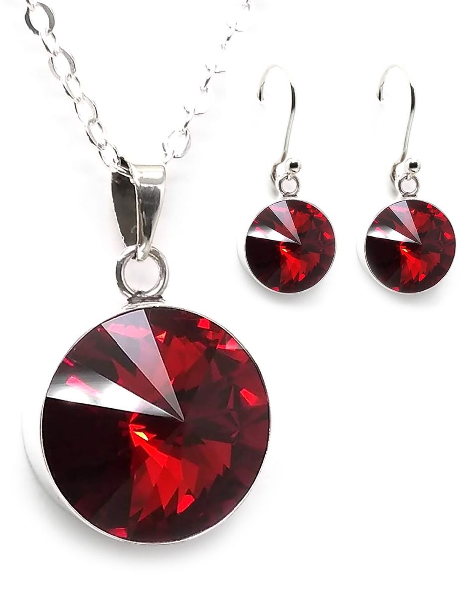 Collar y Aretes Zvezda Rivoli Scarlet con Plata