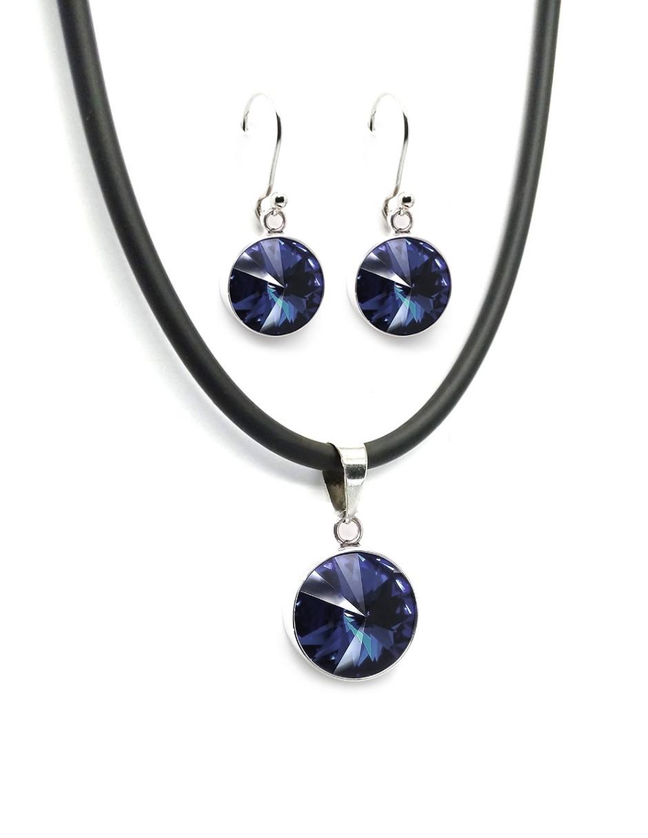 Collar y Aretes Zvezda Rivoli Tanzanite con Plata y Caucho