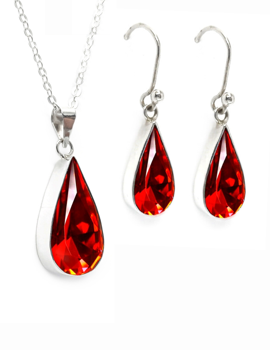 Collar y Aretes Zvezda Gota Scarlet Chico con Plata