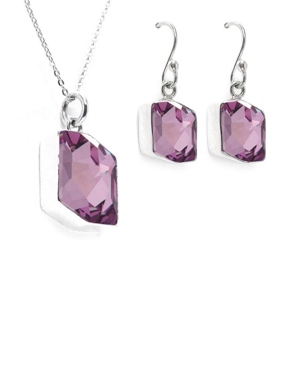 Foto 2 pulgar | Collar y Aretes Zvezda Fancy Light Amethyst con Plata