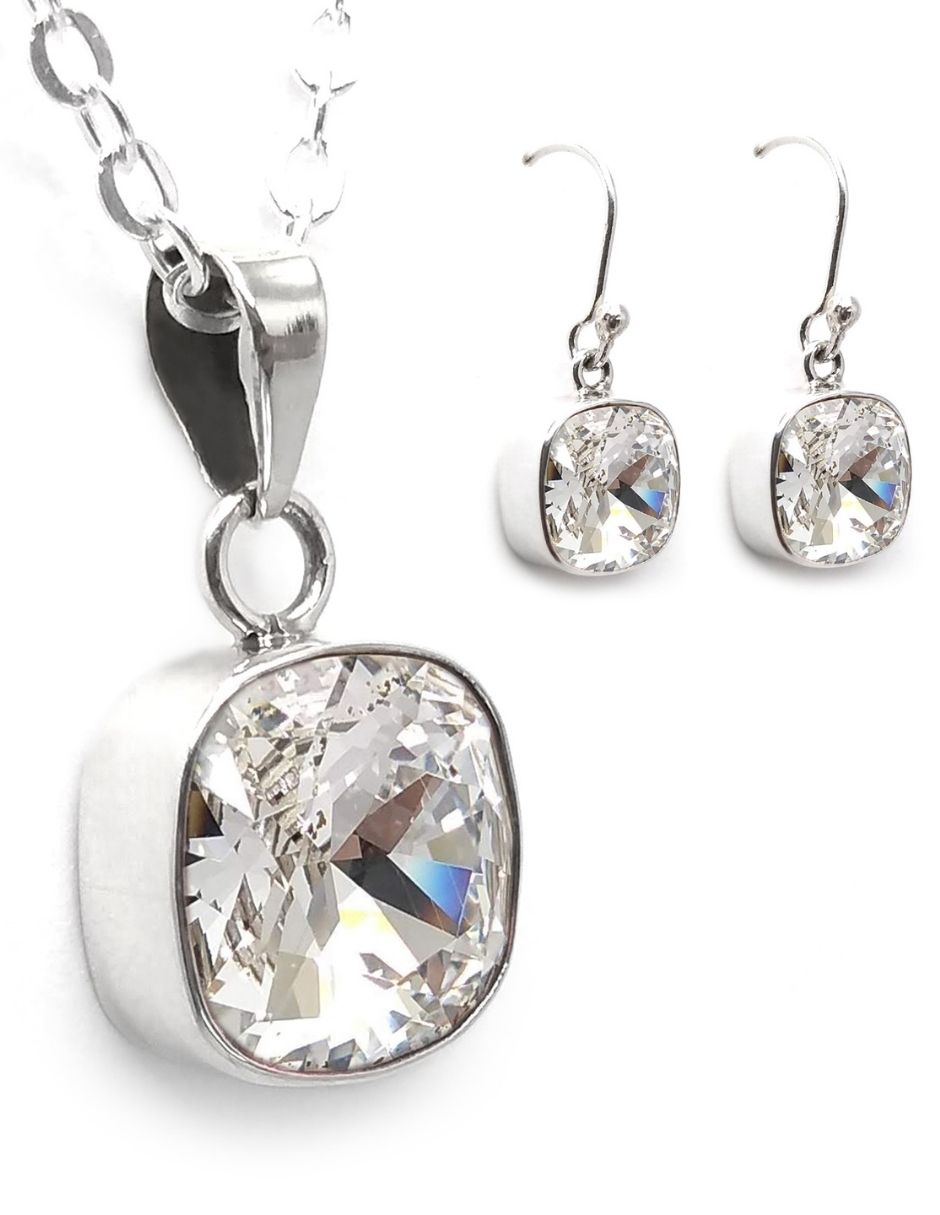 Collar y Aretes Zvezda Cushion Crystal con Plata