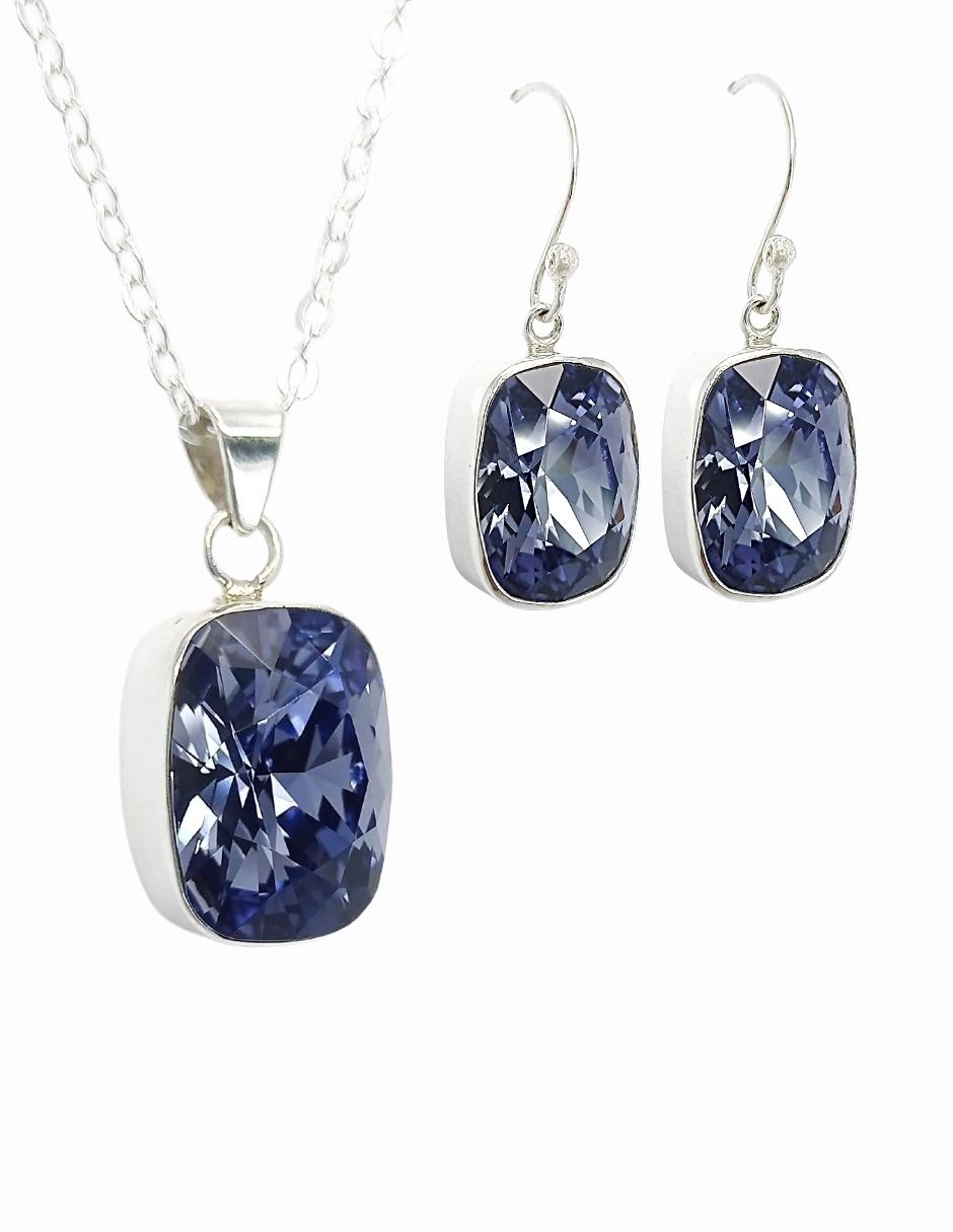 Collar y Aretes Zvezda Baguette Tanzanite con Plata