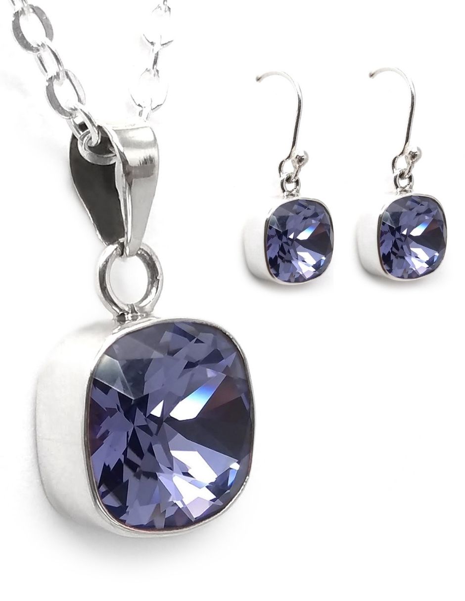 Collar y Aretes Zvezda Cushion Tanzanite con Plata