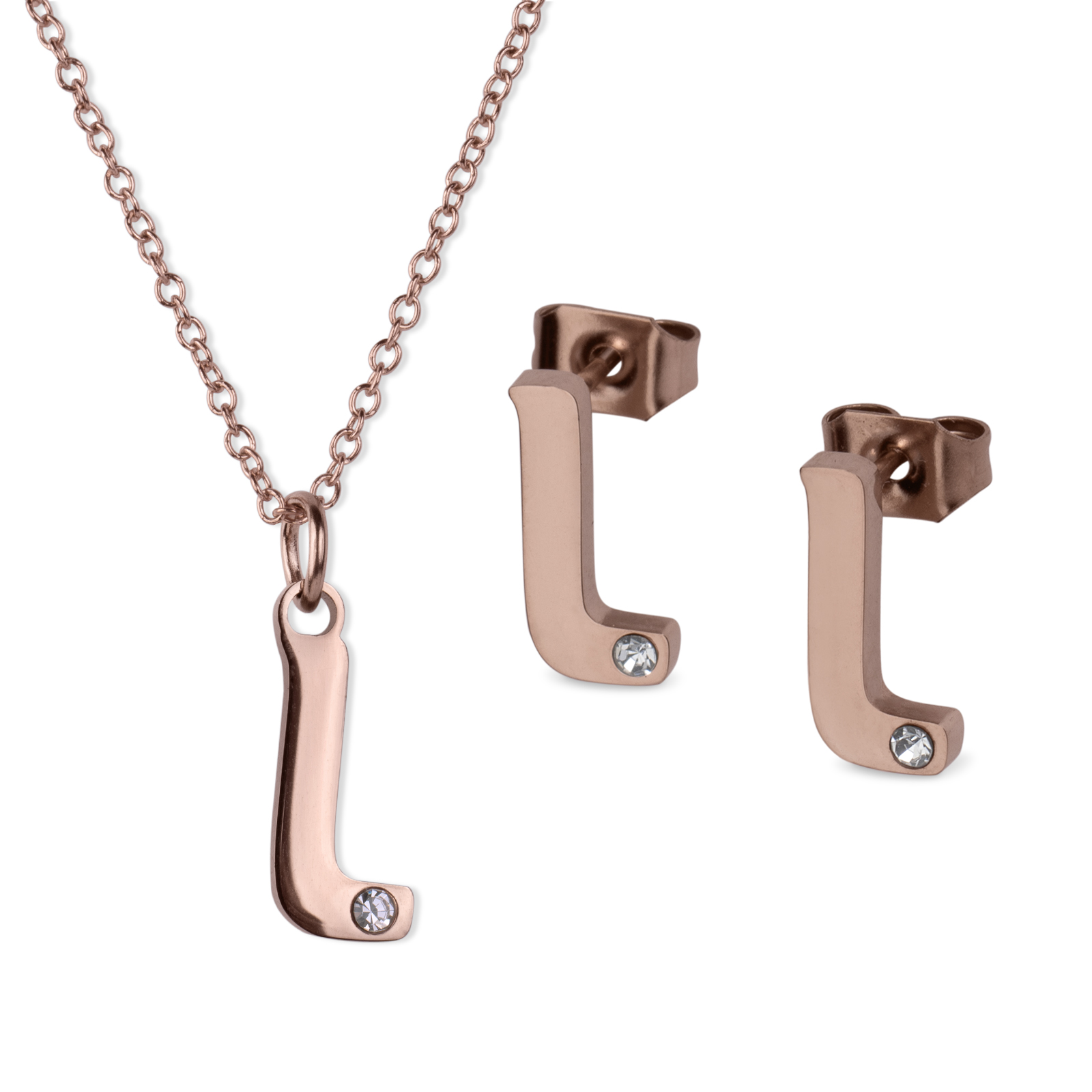 Aretes y Collar LuckyLy CRV37-L color Dorado con Baño de Oro 18k y Zirconia Cúbica - Letra L